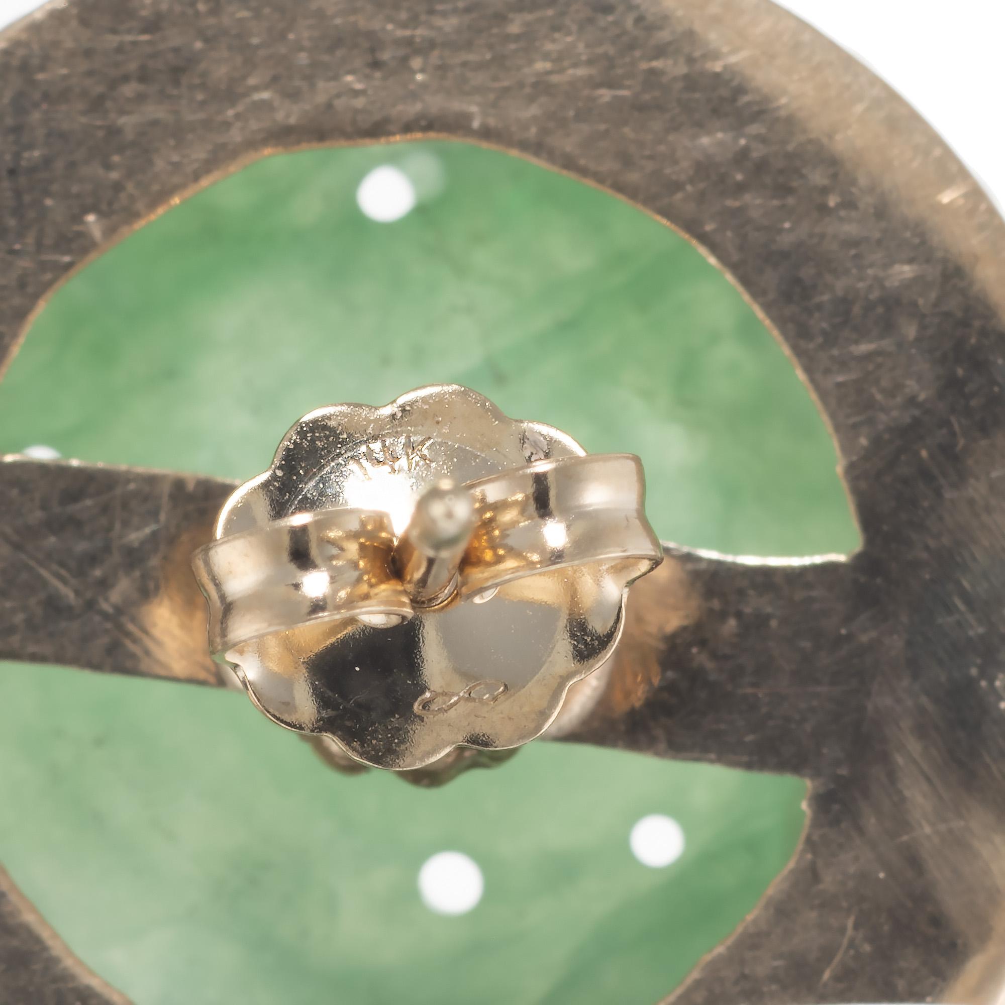 Round Cut GIA Certified Jadeite Jade Gold Carved Round Earrings For Sale