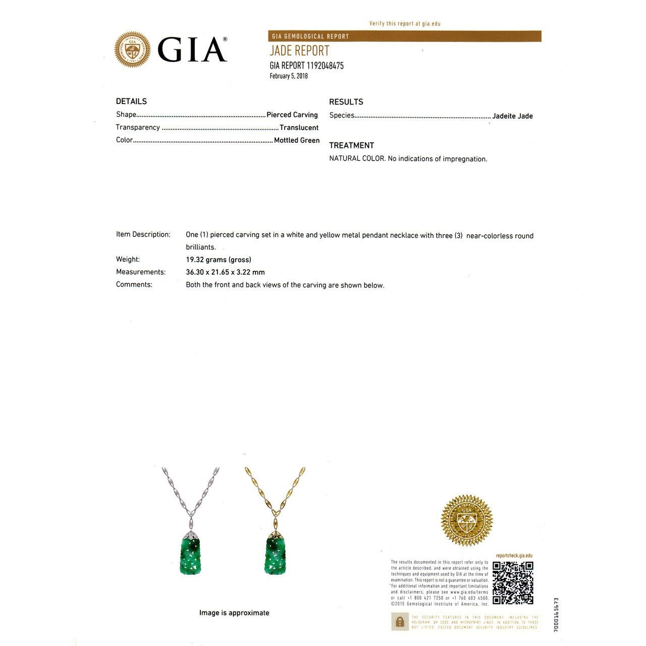 GIA Certified Jadeite Jade Natural Platinum Gold Pendant Necklace 3