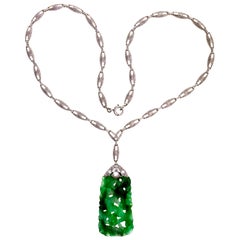 GIA Certified Jadeite Jade Natural Platinum Gold Pendant Necklace