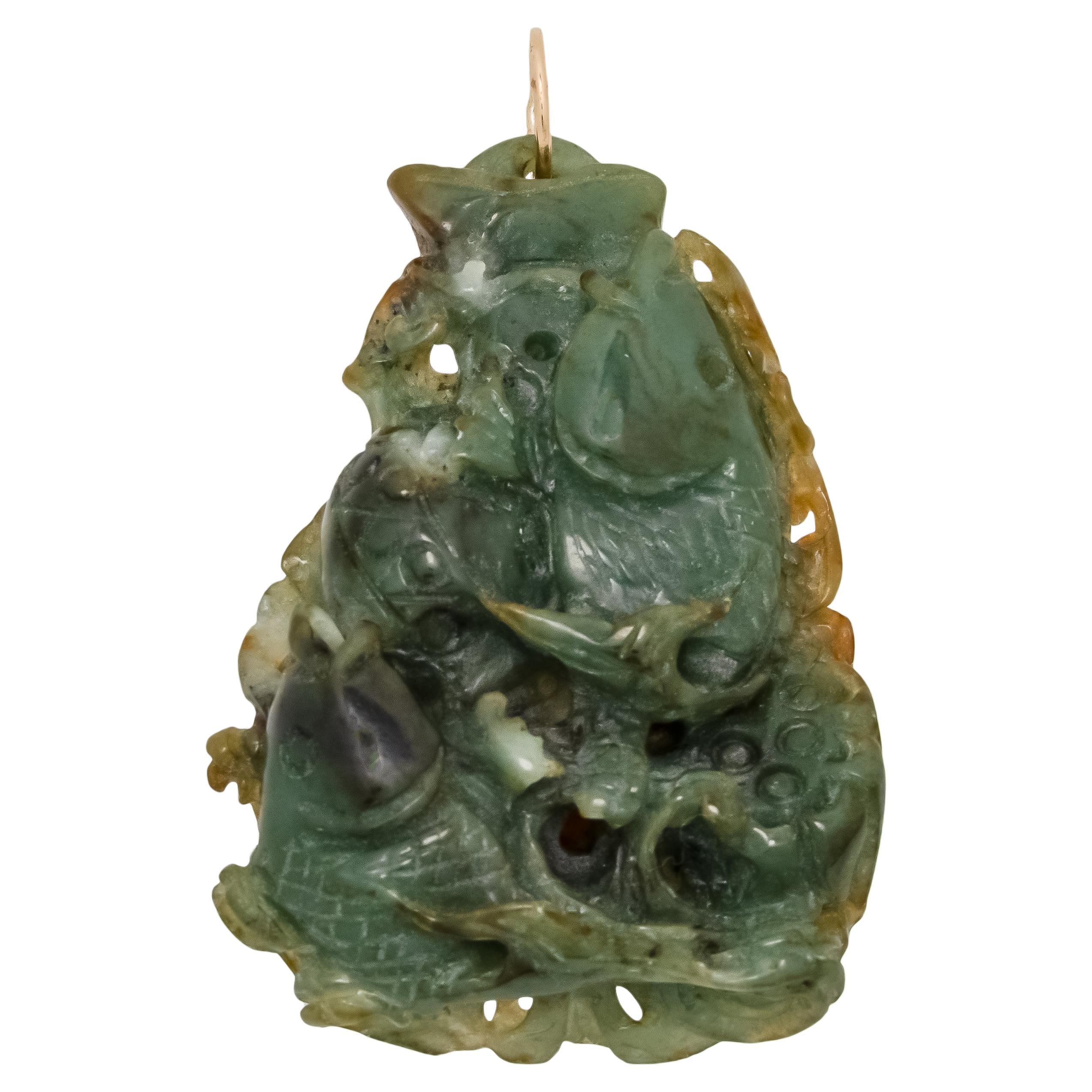 GIA Certified Jadeite Jade Natural Untreated Carved Fish Gold Pendant
