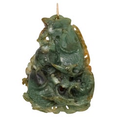 GIA Certified Jadeite Jade Natural Untreated Carved Fish Gold Pendant