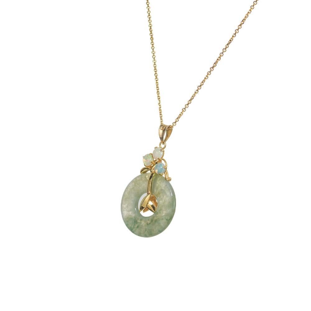 Cabochon GIA Certified Jadeite Jade Opal Yellow Gold Pendant Necklace For Sale