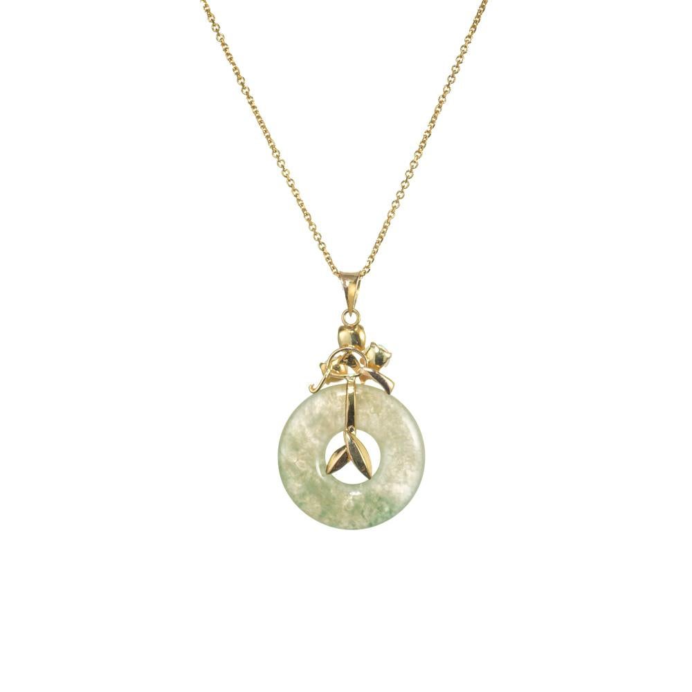 Women's GIA Certified Jadeite Jade Opal Yellow Gold Pendant Necklace For Sale