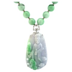 GIA Certified Jadeite Jade Pendant with Diamonds in 18K White Gold