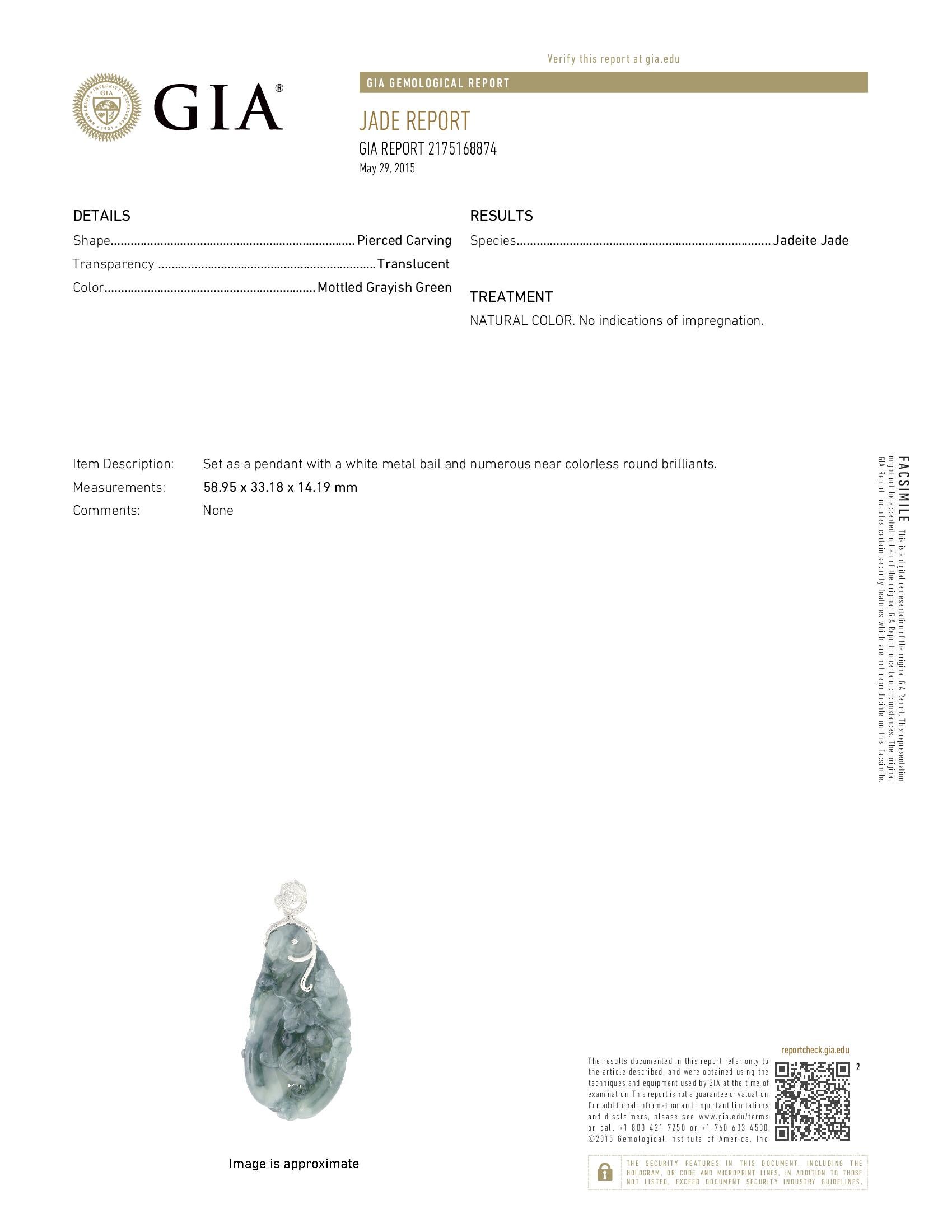 da uomo o donna Ciondolo di giadeite certificato GIA con diamanti in oro 18 carati in vendita