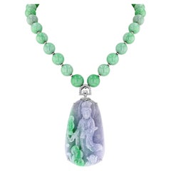 GIA Certified Jadeite Jade Pendant with Diamonds in 18K White Gold