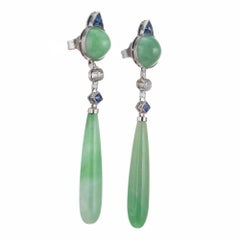 GIA Certified Jadeite Jade Sapphire Diamond Platinum Dangle Drop Earrings