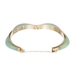 GIA Certified Jadeite Jade Yellow Gold Bangle Bracelet