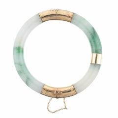 GIA Certified Jadeite Jade Yellow Gold Bangle Bracelet