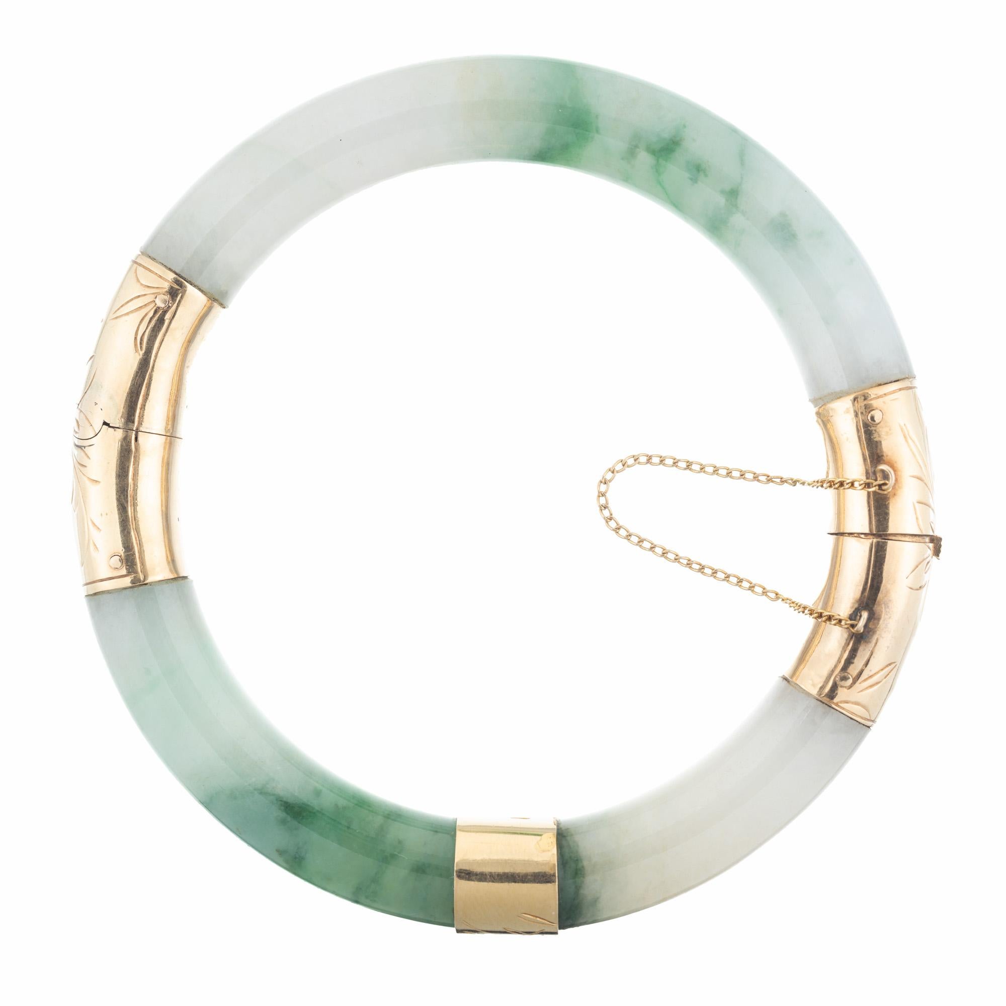 Round Cut GIA Certified Jadeite Jade Yellow Gold Bangle Bracelet  For Sale