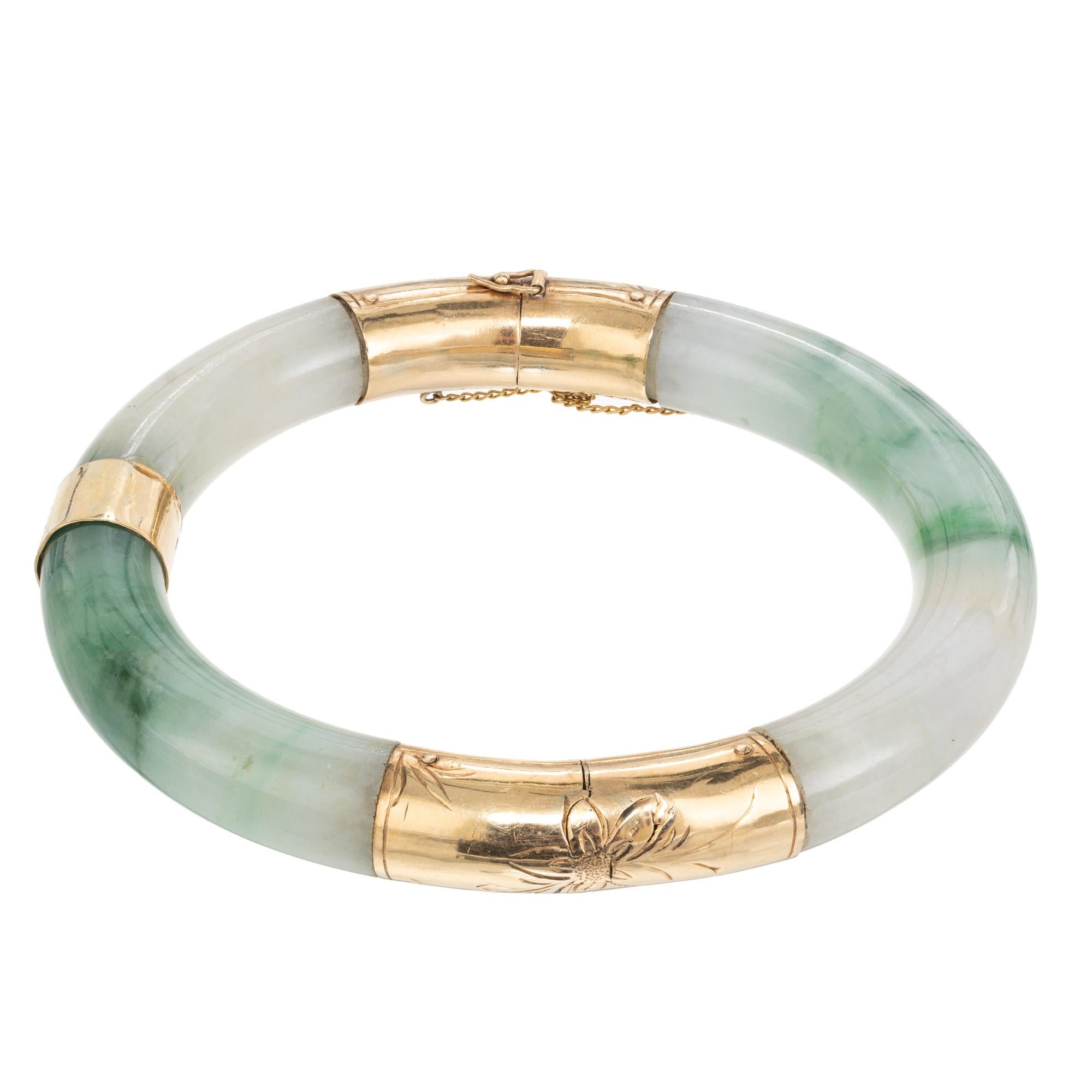 Women's GIA Certified Jadeite Jade Yellow Gold Bangle Bracelet  For Sale