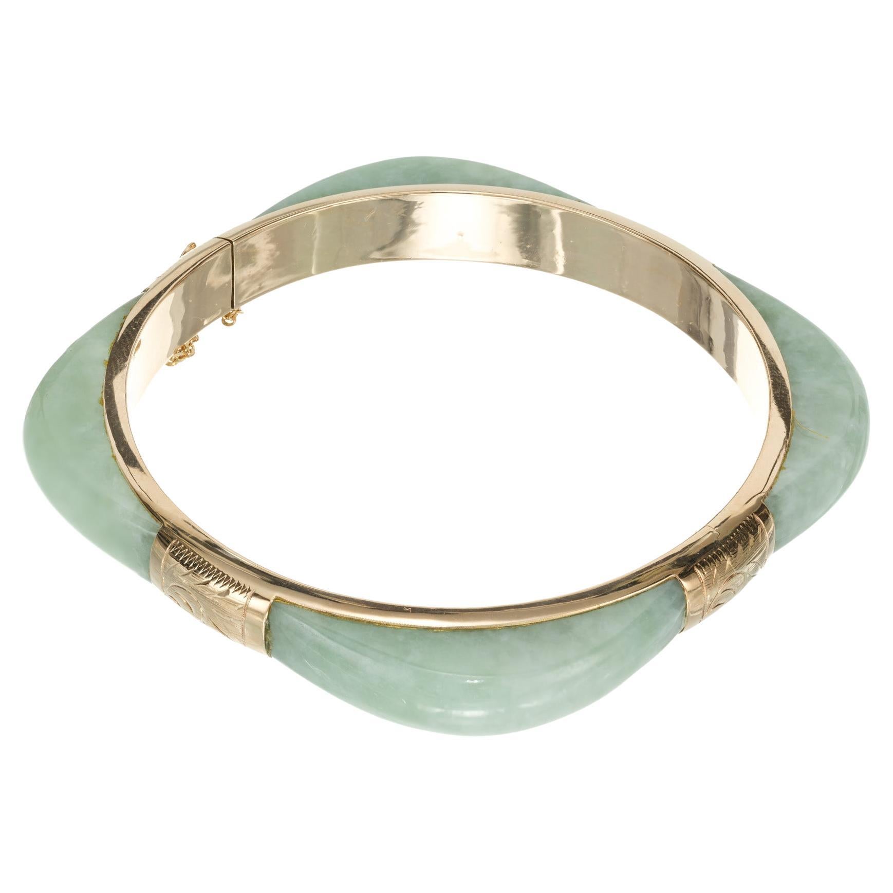 GIA Certified Jadeite Jade Yellow Gold Bangle Bracelet For Sale