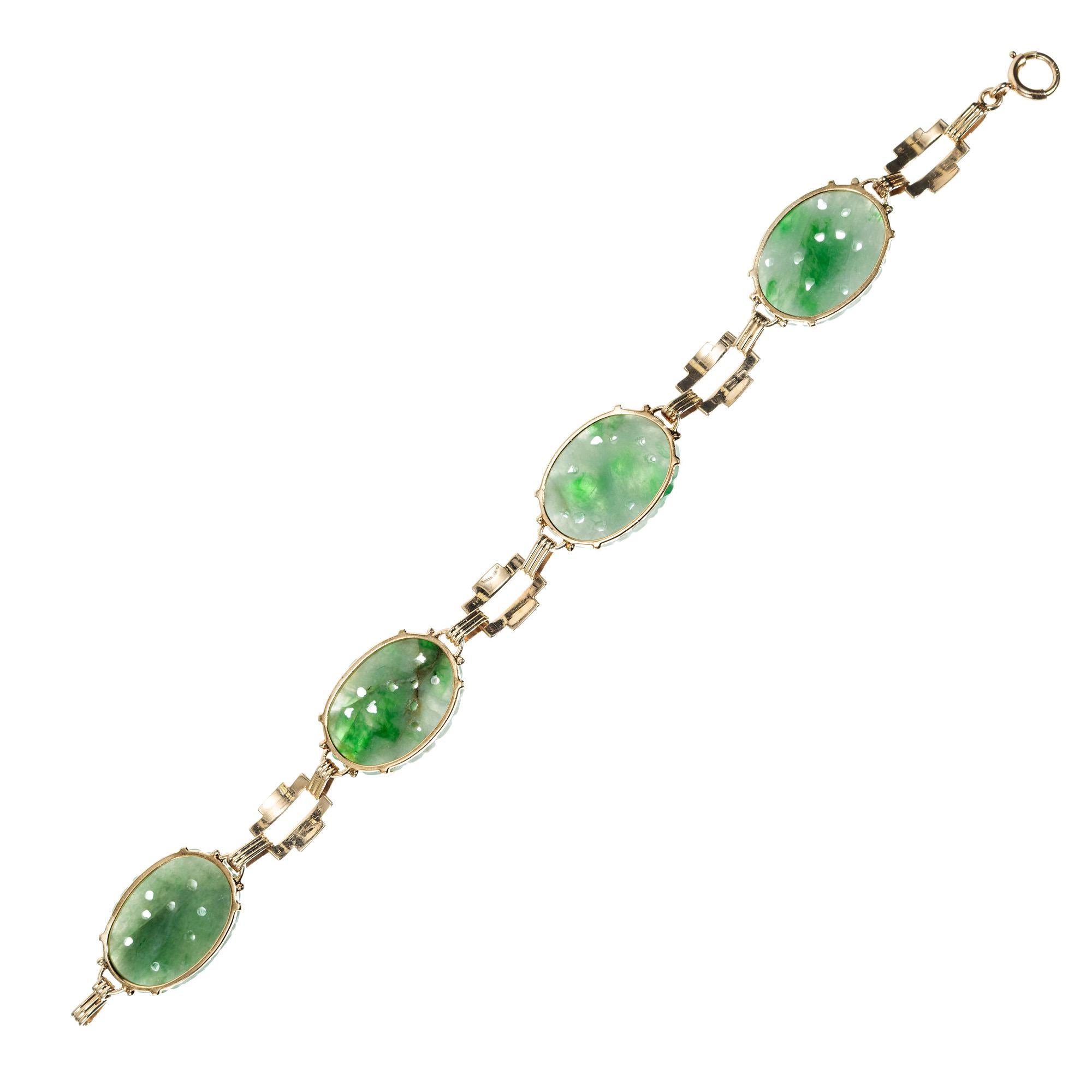 GIA-zertifiziertes Jadeit-Jade-Armband aus Gelbgold (Retro) im Angebot