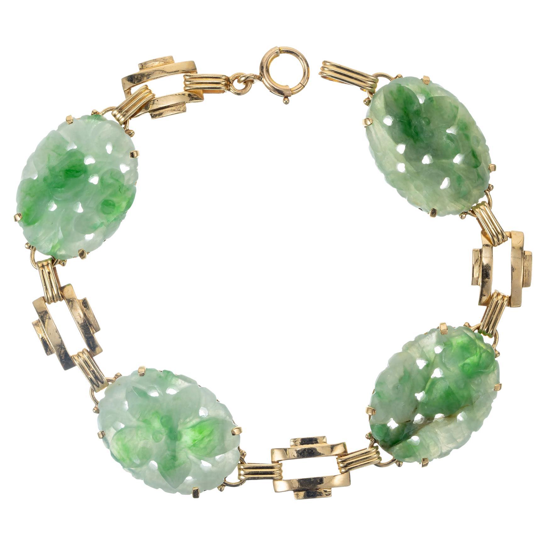 GIA Certified Jadeite Jade Yellow Gold Bracelet For Sale