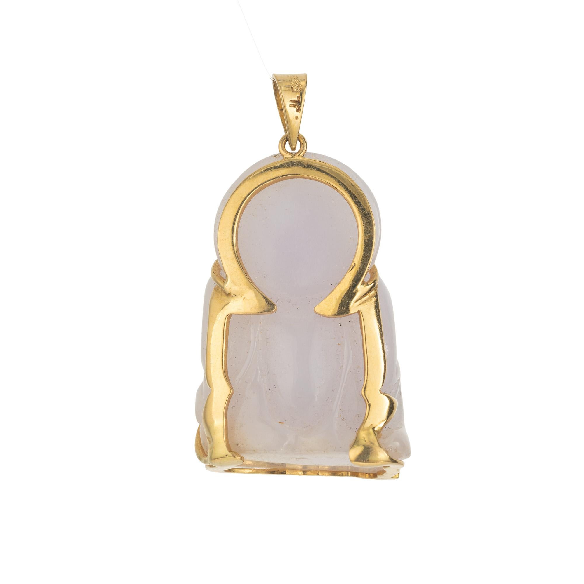 Taille ronde Pendentif Bouddha en or jaune avec jadéite certifiée GIA en vente