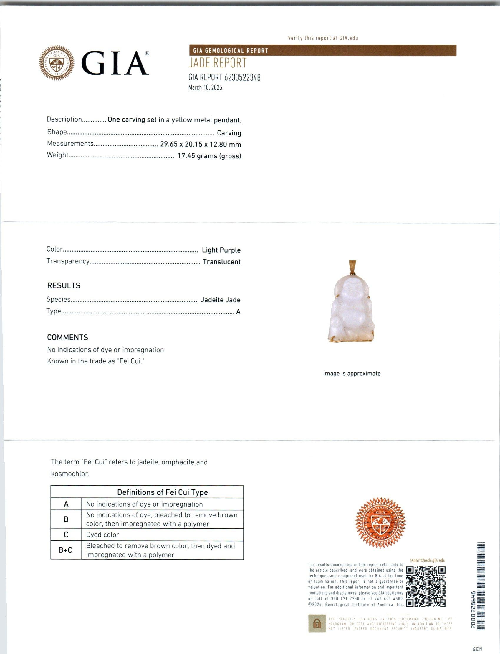 Pendentif Bouddha en or jaune avec jadéite certifiée GIA Bon état - En vente à Stamford, CT