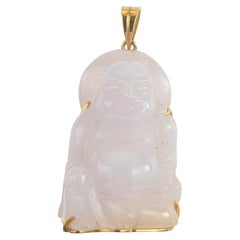 GIA Certified Jadeite Jade Yellow Gold Buddha Pendant