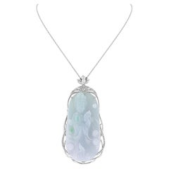 GIA Certified Jadeite Kwan Yin Carving Pendant with Diamonds in 18K Gold