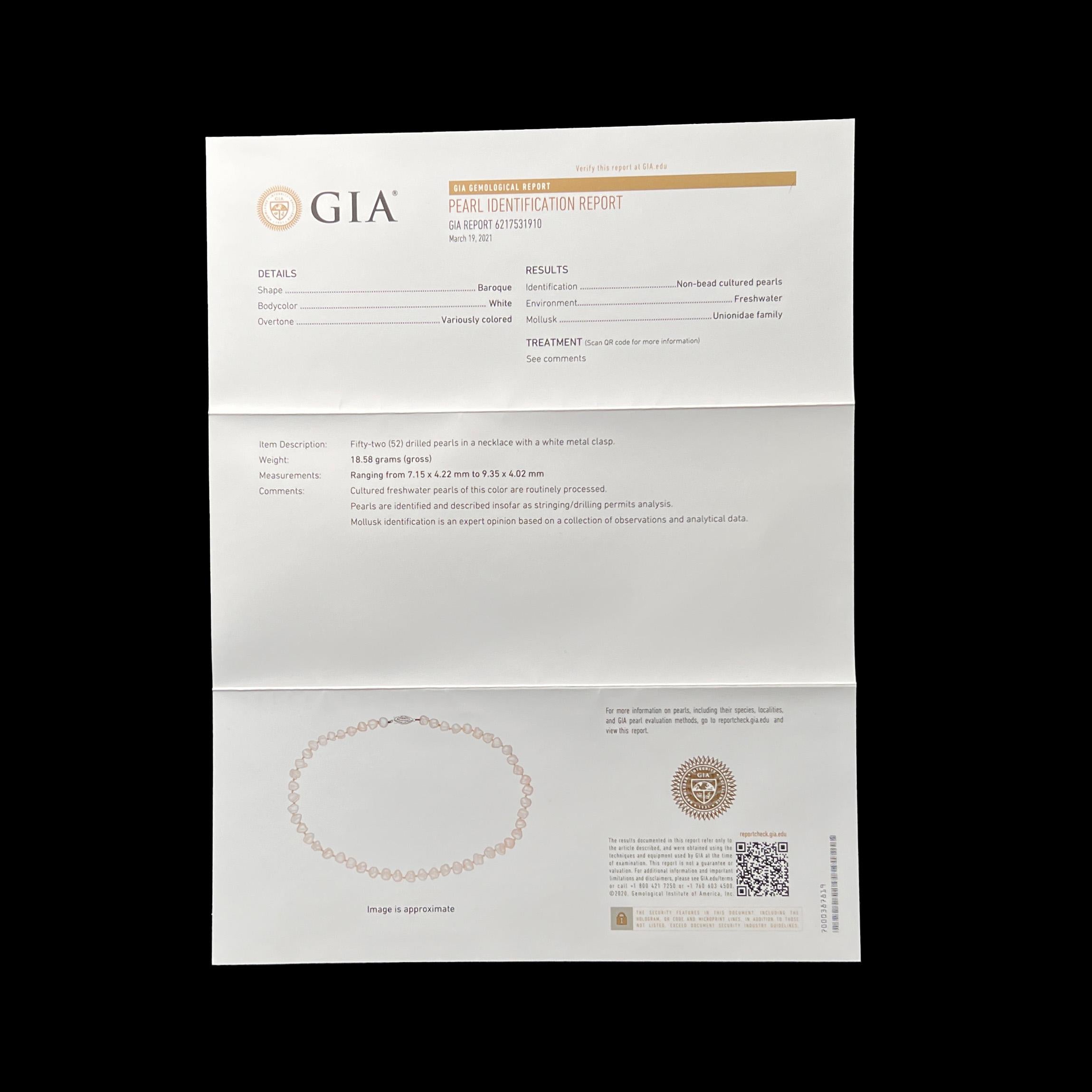 Bead GIA Certified Keshi Pearl Necklace