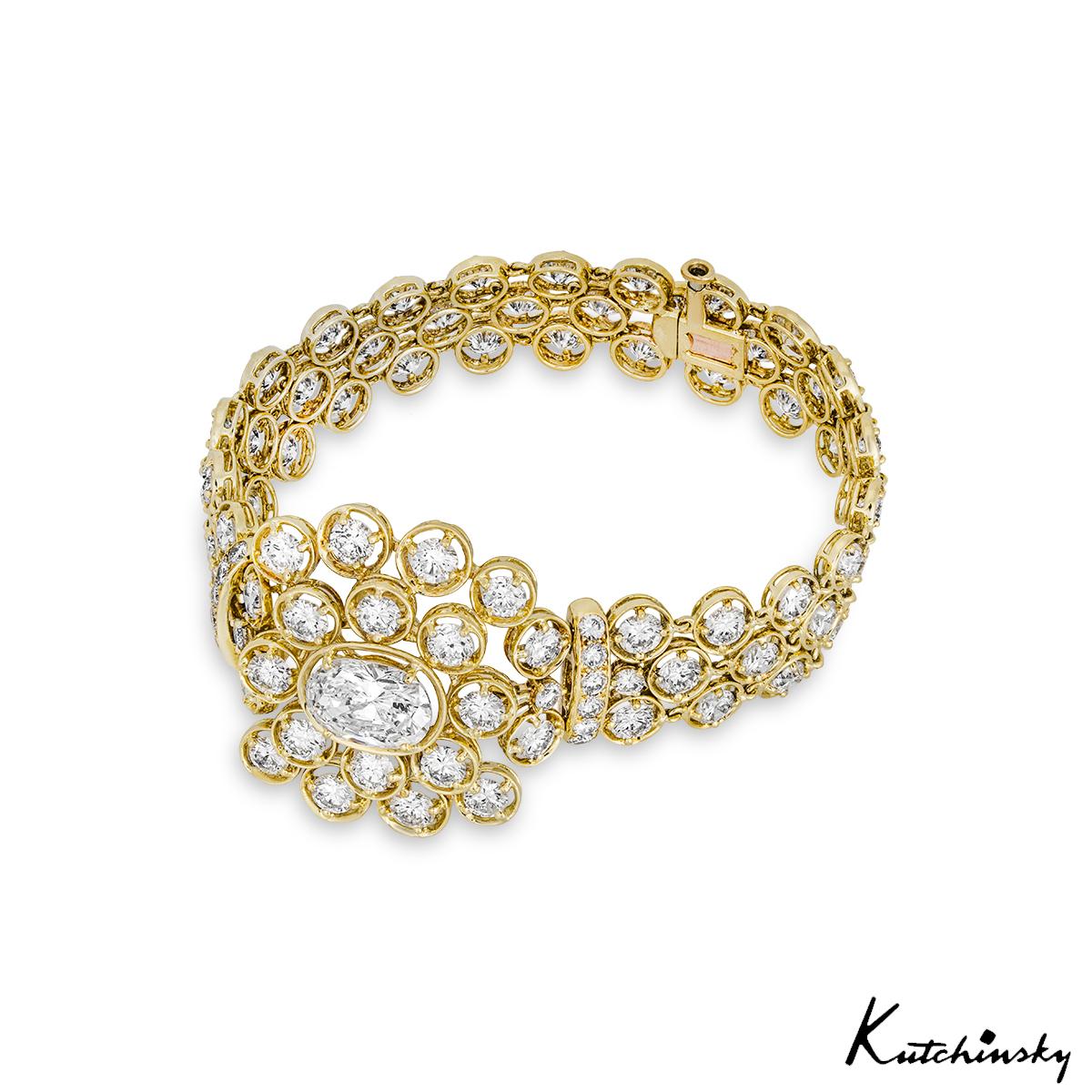 Oval Cut GIA Certified Kutchinsky Yellow Gold Diamond Bracelet 2.72ct E/SI1 For Sale