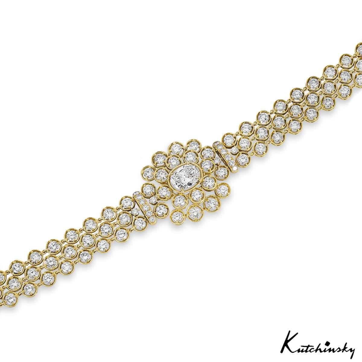 GIA Certified Kutchinsky Yellow Gold Diamond Bracelet 2.72ct E/SI1 In Excellent Condition For Sale In London, GB