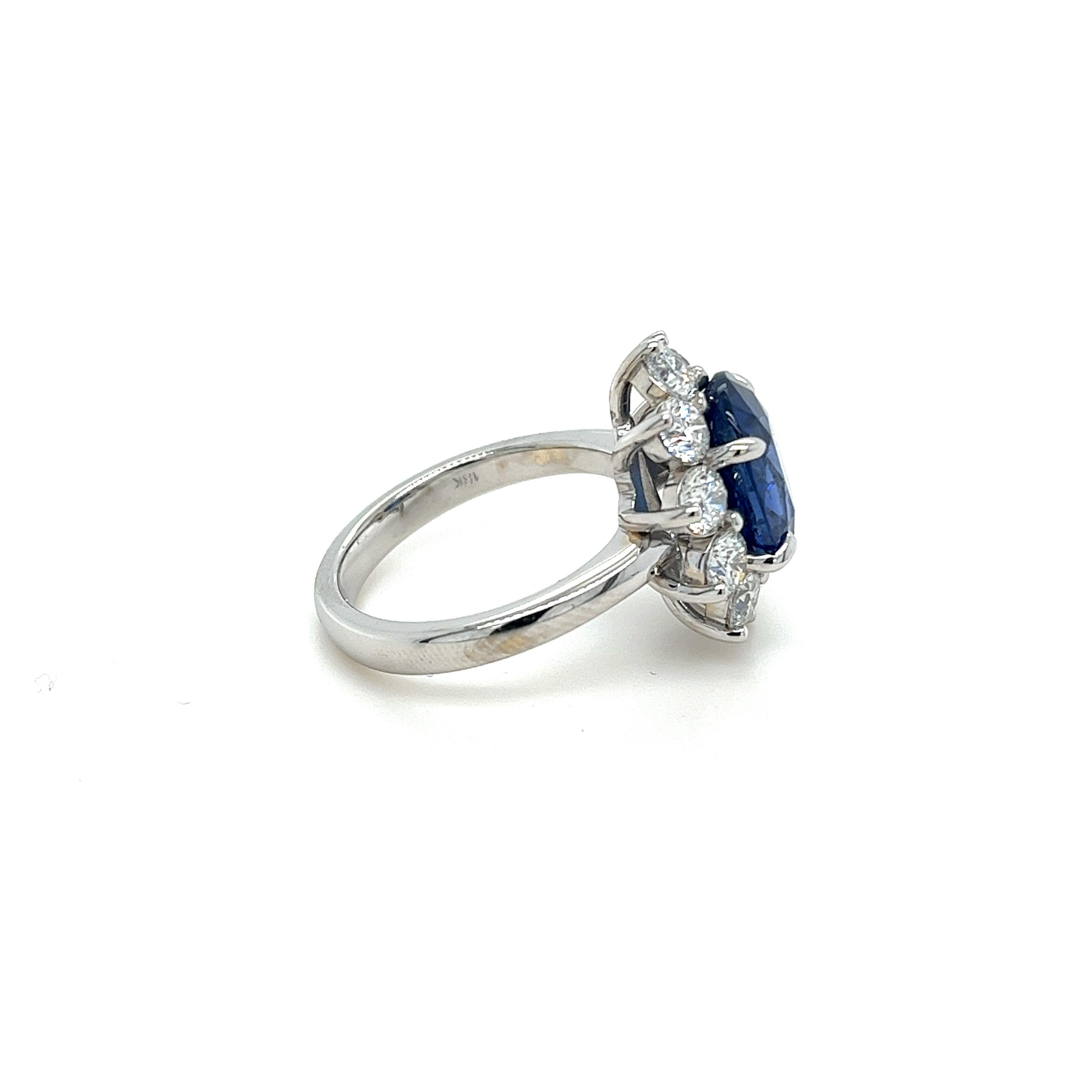 Modern GIA Certified Lady Diana Ceylon Sapphire & Diamond Ring in 18 Karat White Gold For Sale