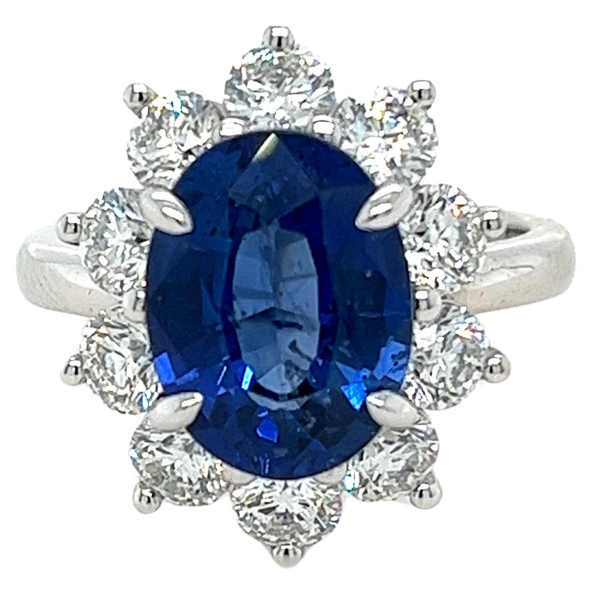 GIA Certified Lady Diana Ceylon Sapphire & Diamond Ring in 18 Karat White Gold