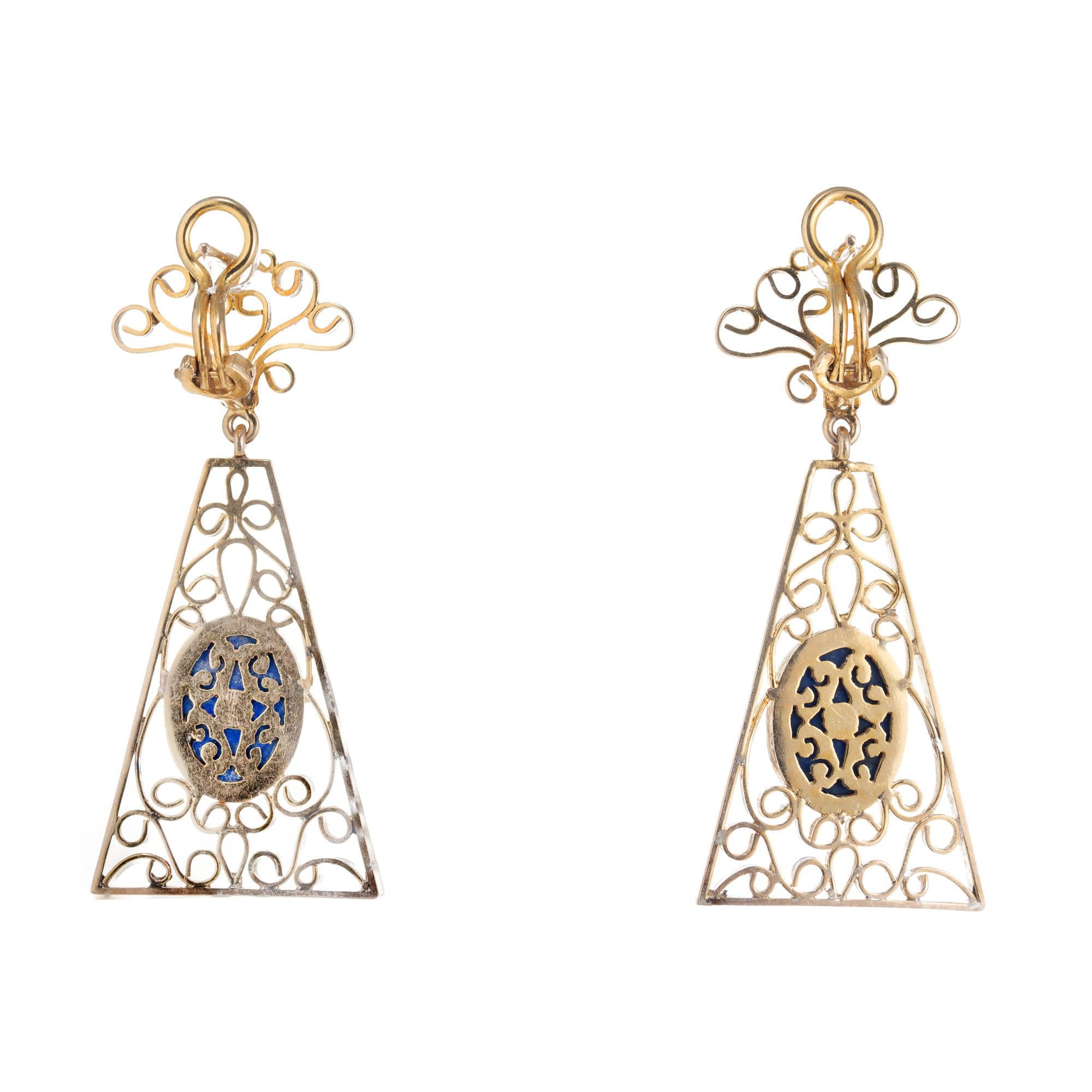 GIA Certified Lapis Gold Clip Post Dangle Chandelier Earrings In Good Condition In Stamford, CT