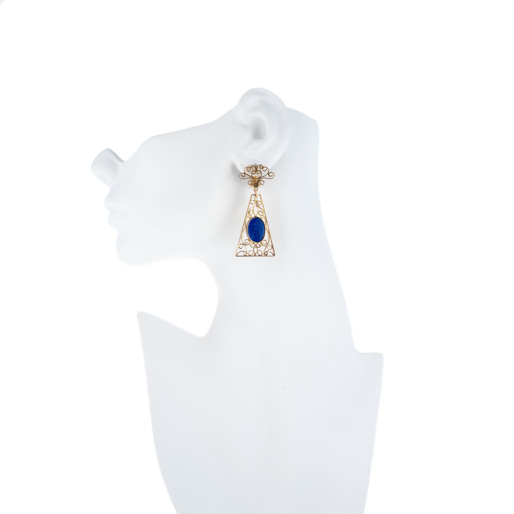 Women's GIA Certified Lapis Gold Clip Post Dangle Chandelier Earrings