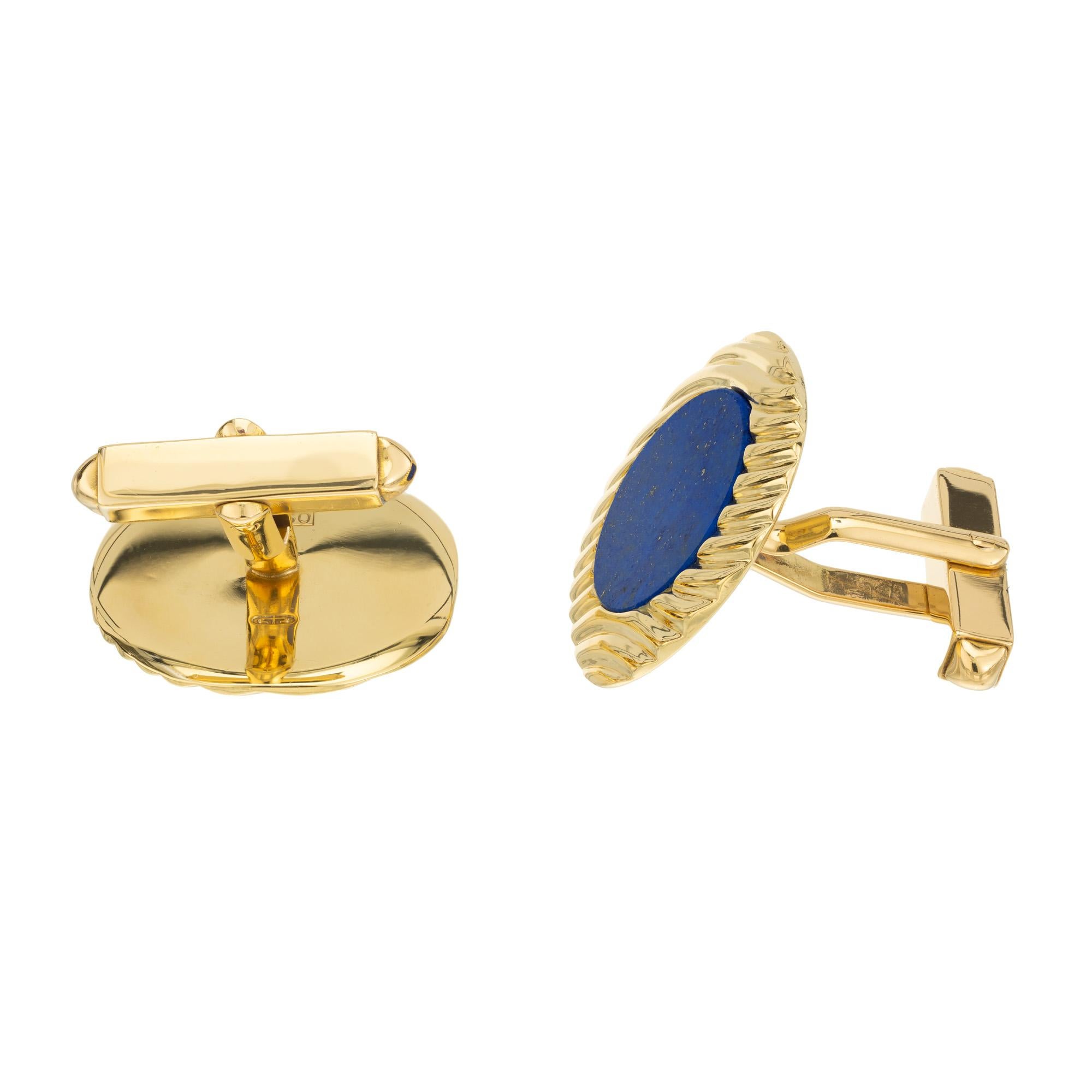 Round Cut GIA Certified Lapis Lazuli Yellow Gold Cufflinks For Sale