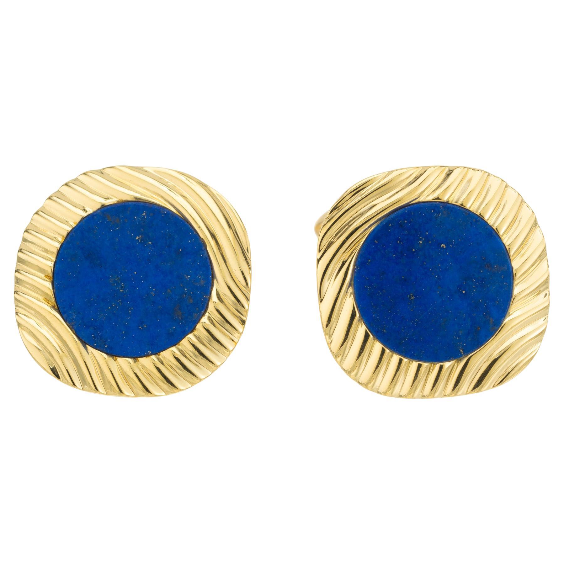 GIA Certified Lapis Lazuli Yellow Gold Cufflinks For Sale