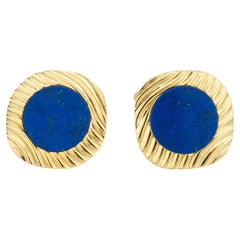 Retro GIA Certified Lapis Lazuli Yellow Gold Cufflinks