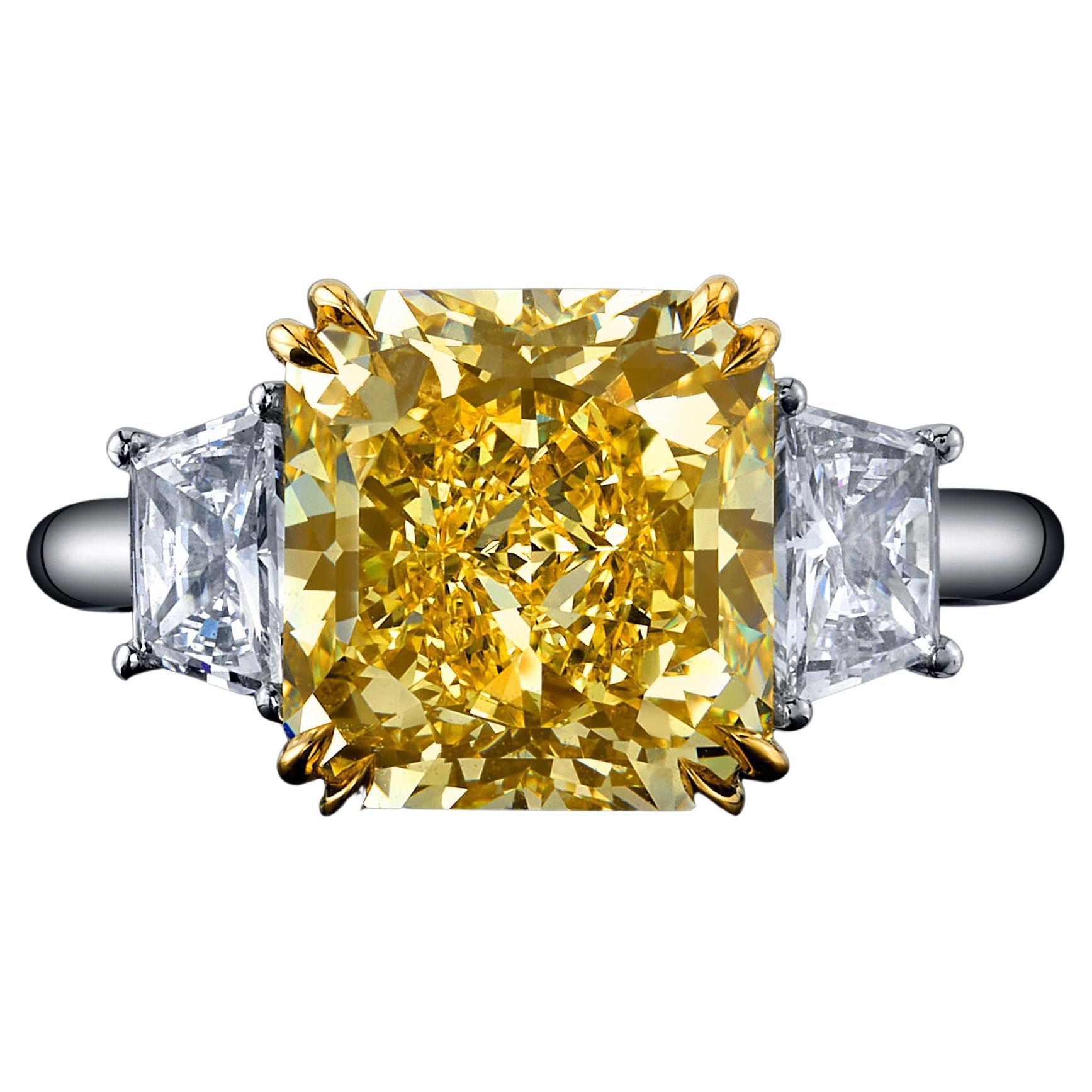 GIA Certified, Large and Classic 5.10ct Radiant Fancy Yellow Diamond, IF