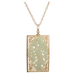 Retro GIA Certified Large Carved Opal Rose Gold Frame Pendant Necklace