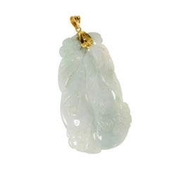 GIA Certified Large Natural Jadeite Jade Carved Gold Pendant