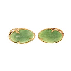 Retro GIA Certified Large Oval Jade Gold Cufflinks