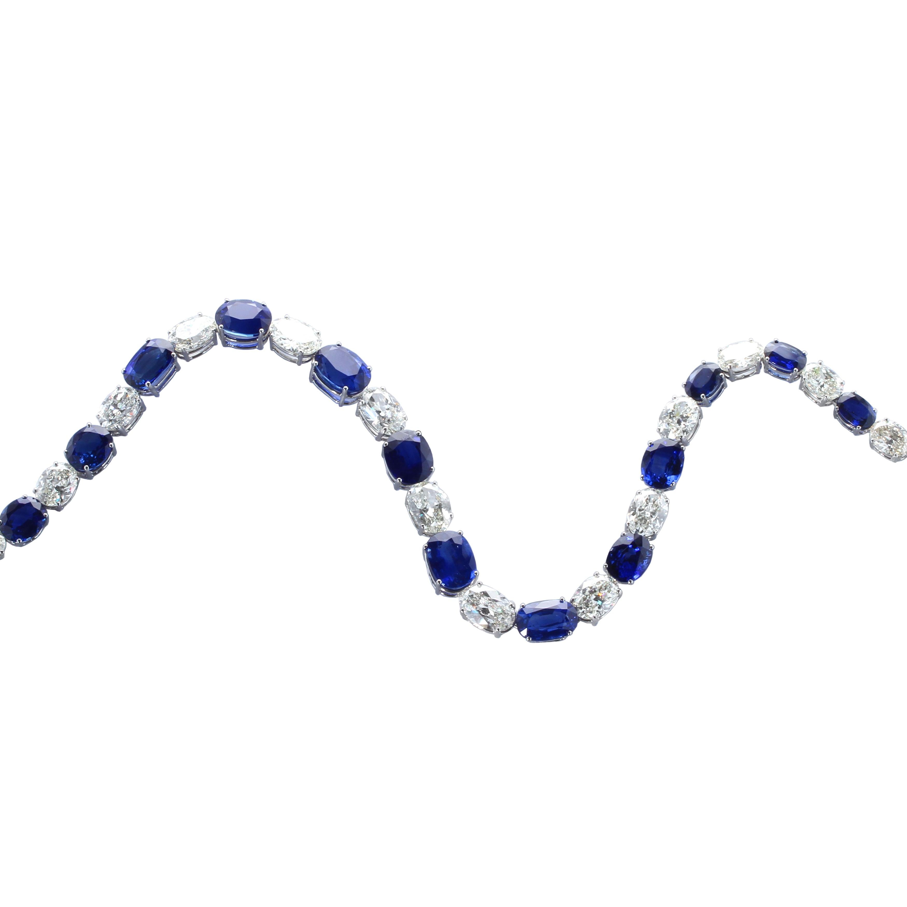 GIA zertifiziert große ovale Saphir und Diamant Eternity Platinum Halskette (Zeitgenössisch) im Angebot