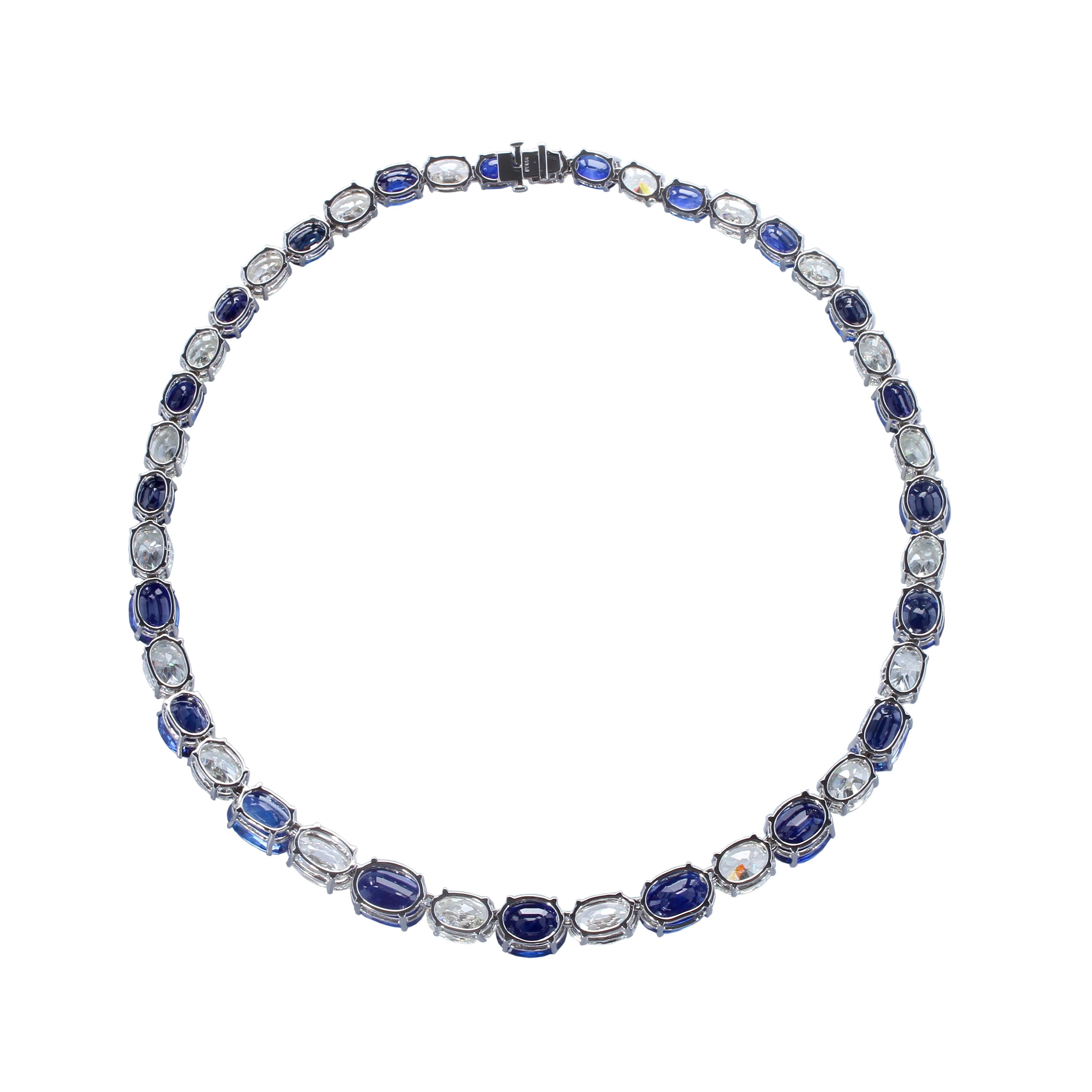 GIA zertifiziert große ovale Saphir und Diamant Eternity Platinum Halskette im Zustand „Hervorragend“ im Angebot in New York, NY