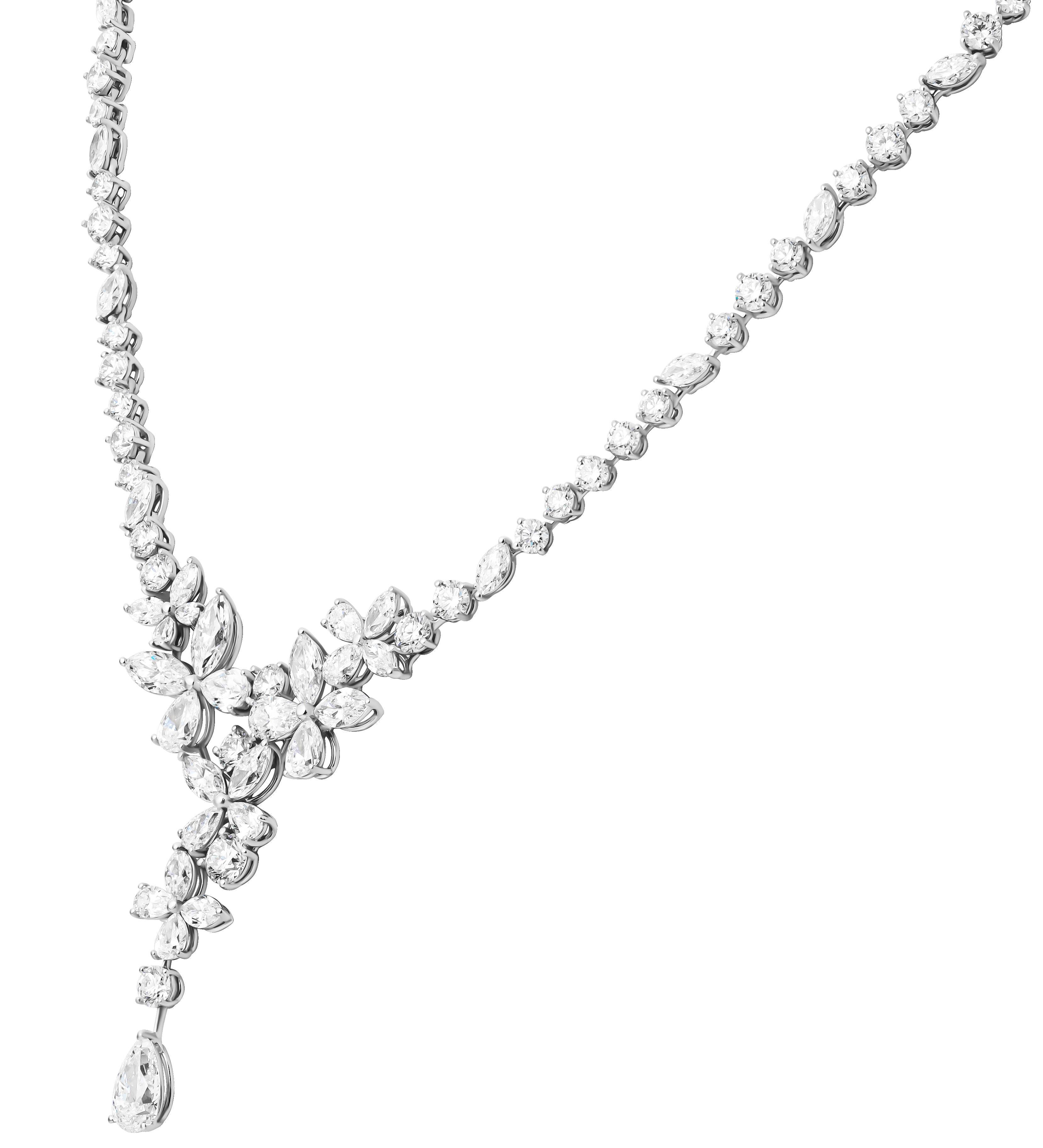 GIA zertifizierte Lariat Cluster Halskette (Moderne) im Angebot