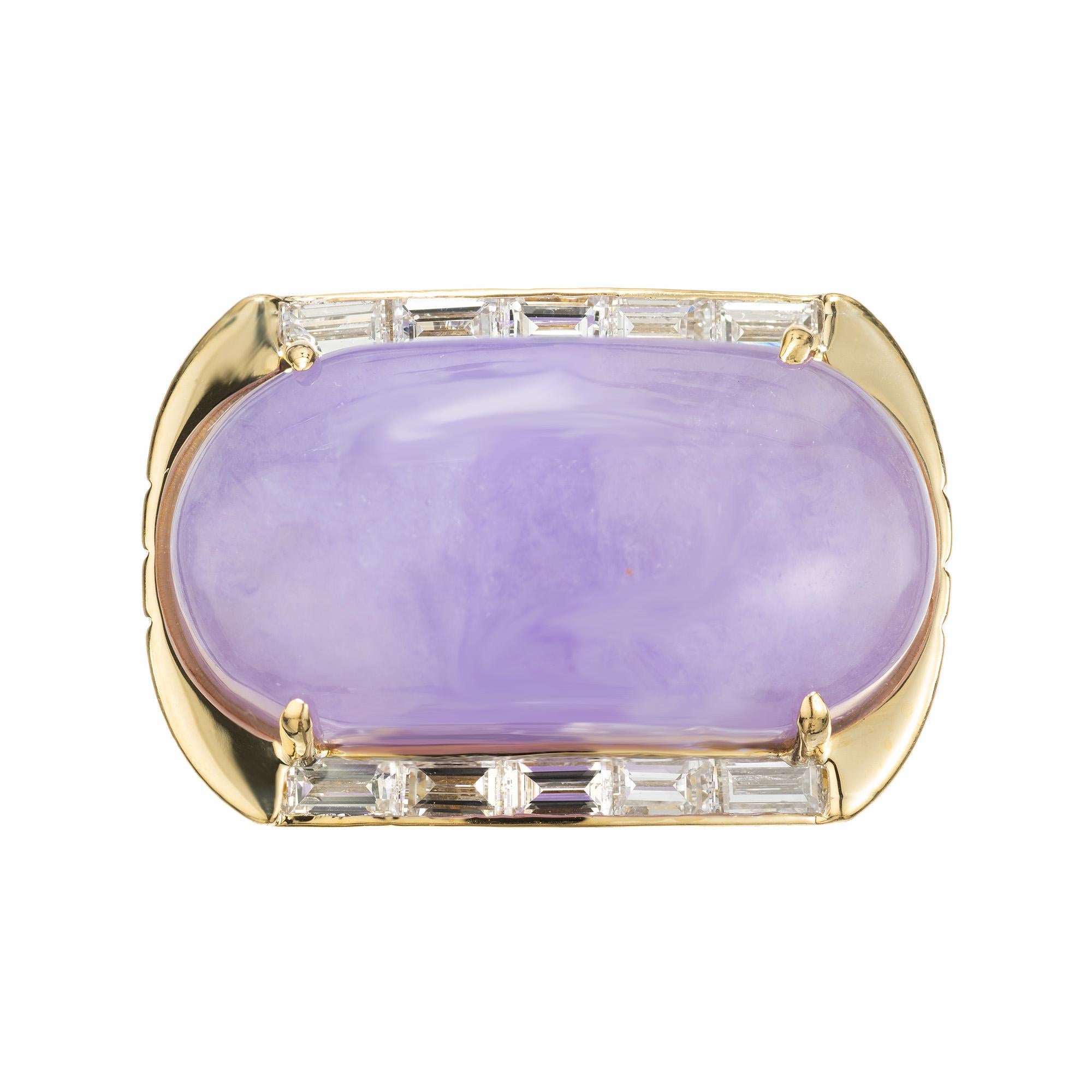 Oval Cut GIA Certified Lavender Purple Natural Jadeite Jade Diamond Gold Cocktail Ring For Sale