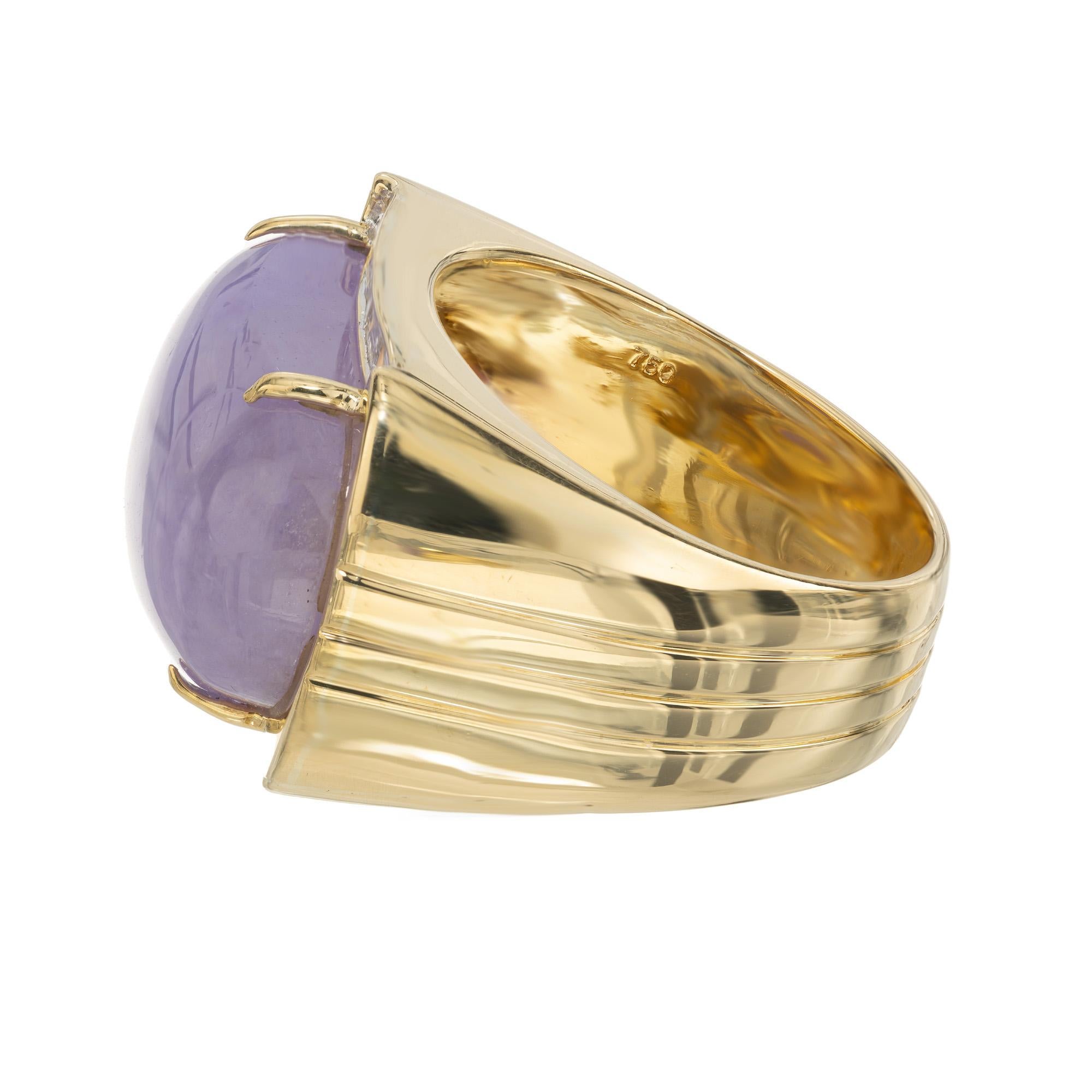 GIA Certified Lavender Purple Natural Jadeite Jade Diamond Gold Cocktail Ring In Excellent Condition For Sale In Stamford, CT
