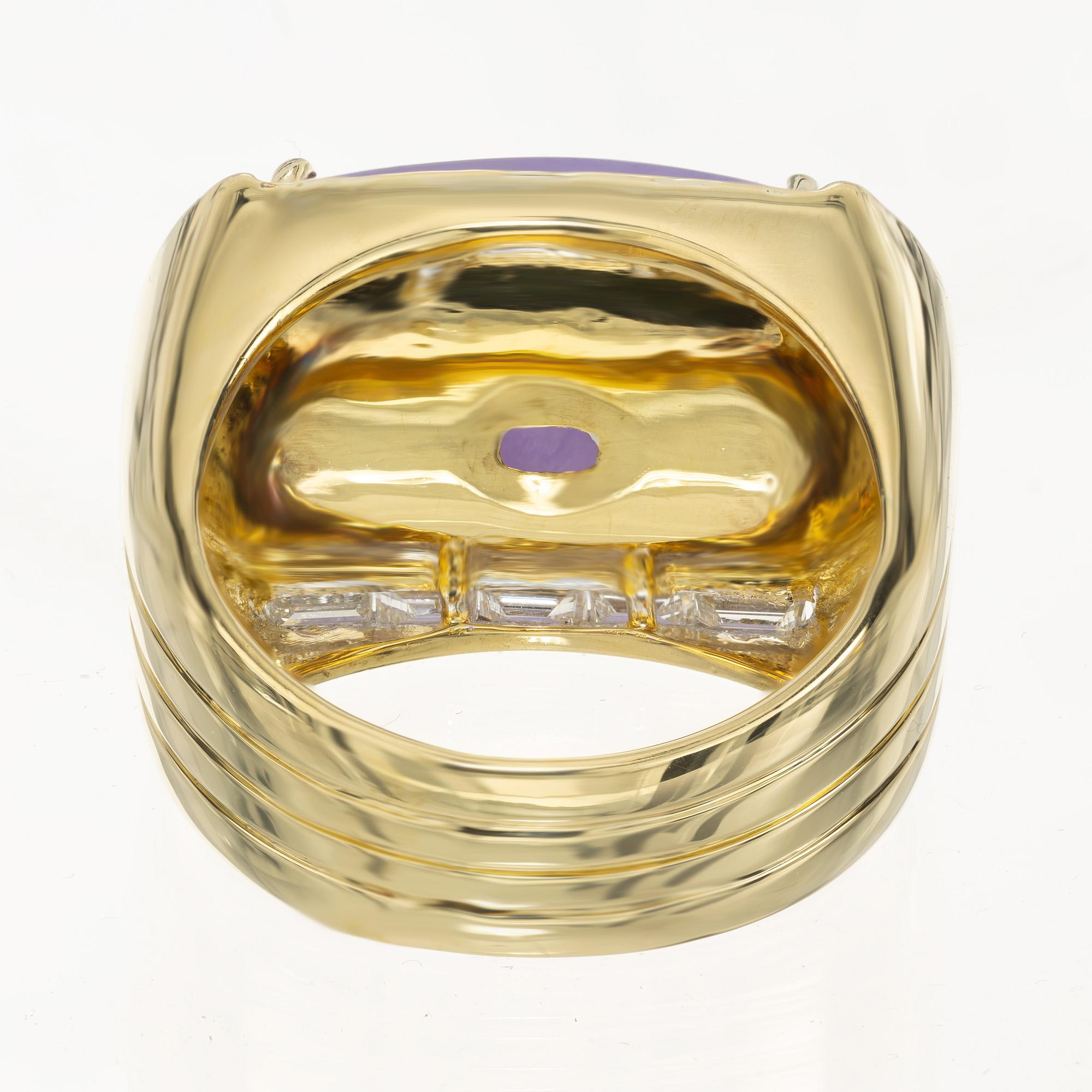 Women's or Men's GIA Certified Lavender Purple Natural Jadeite Jade Diamond Gold Cocktail Ring For Sale