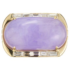 GIA Certificado Púrpura Lavanda Jadeíta Natural Diamante Cóctel de Oro Anillo