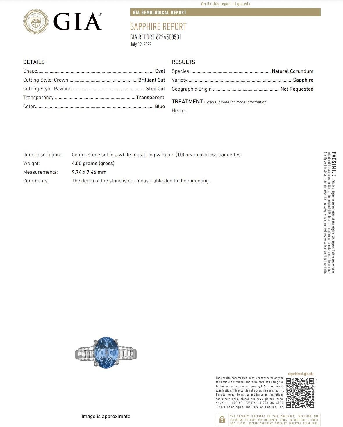 GIA-zertifizierter Ring mit lavendelfarbenem Saphir und Diamant 14K Weißgold Damen im Angebot