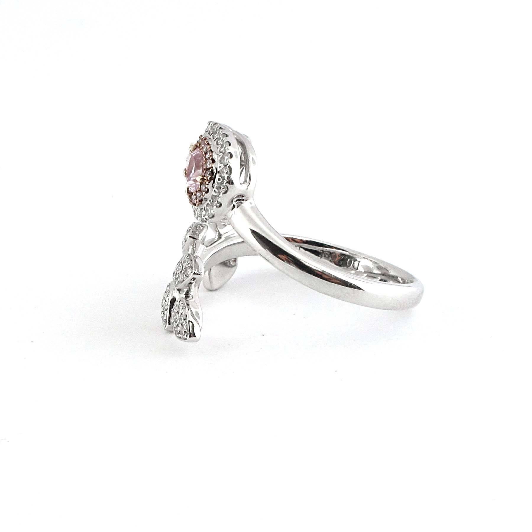 Modern GIA Certified Light Pink and White Diamond Leaf Wrap Ring