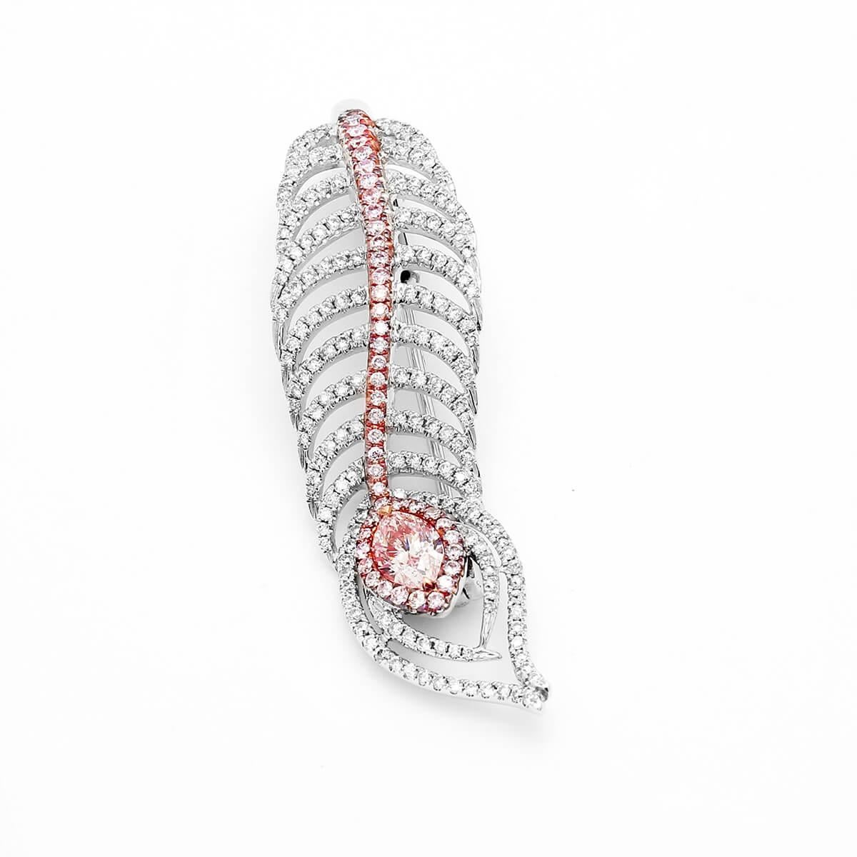 GIA Certified Light Pink White Marquise Shape Diamond 18 Karat White Gold Brooch For Sale 1