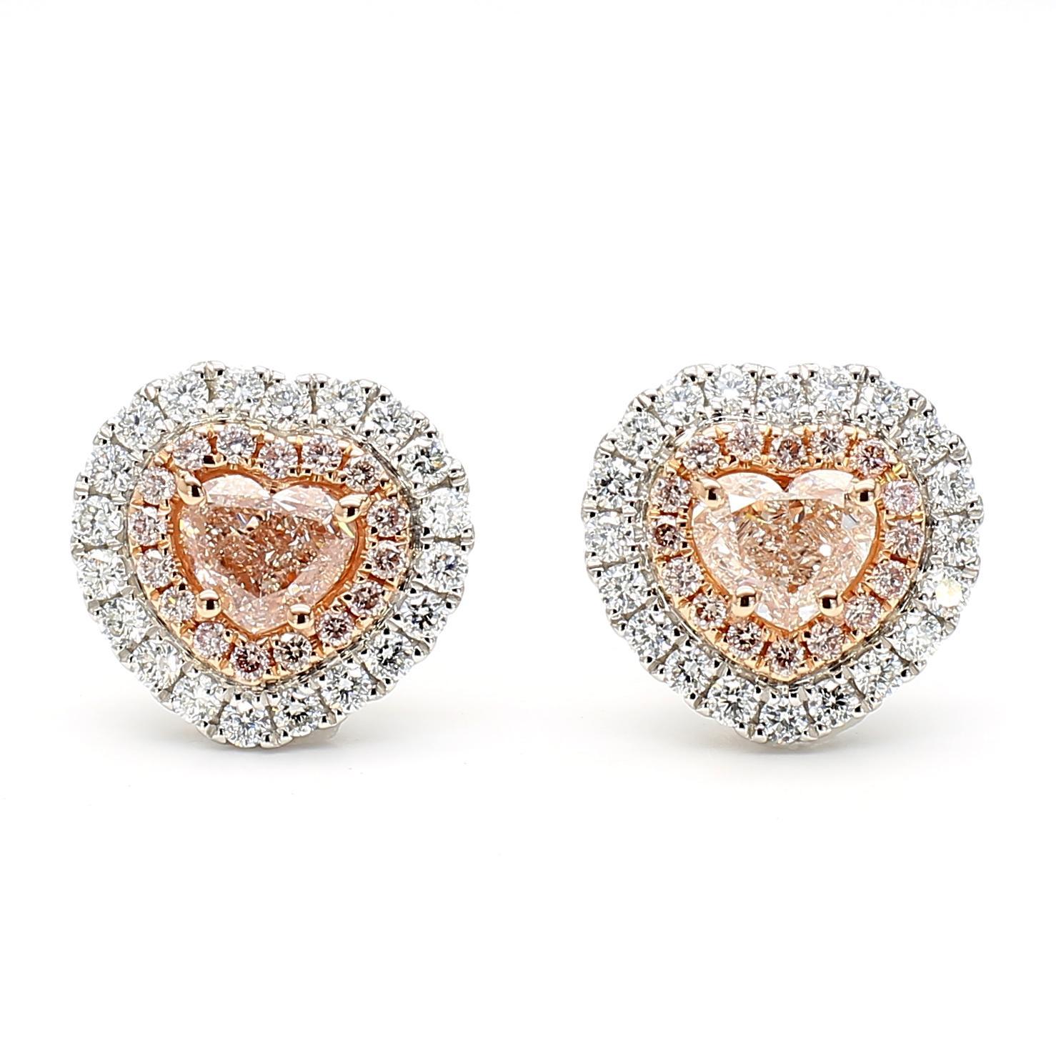 Contemporaneo GIA Certified Light Pinkish Brown Heart Diamond Orecchini in oro da 2,00 carati TW in vendita