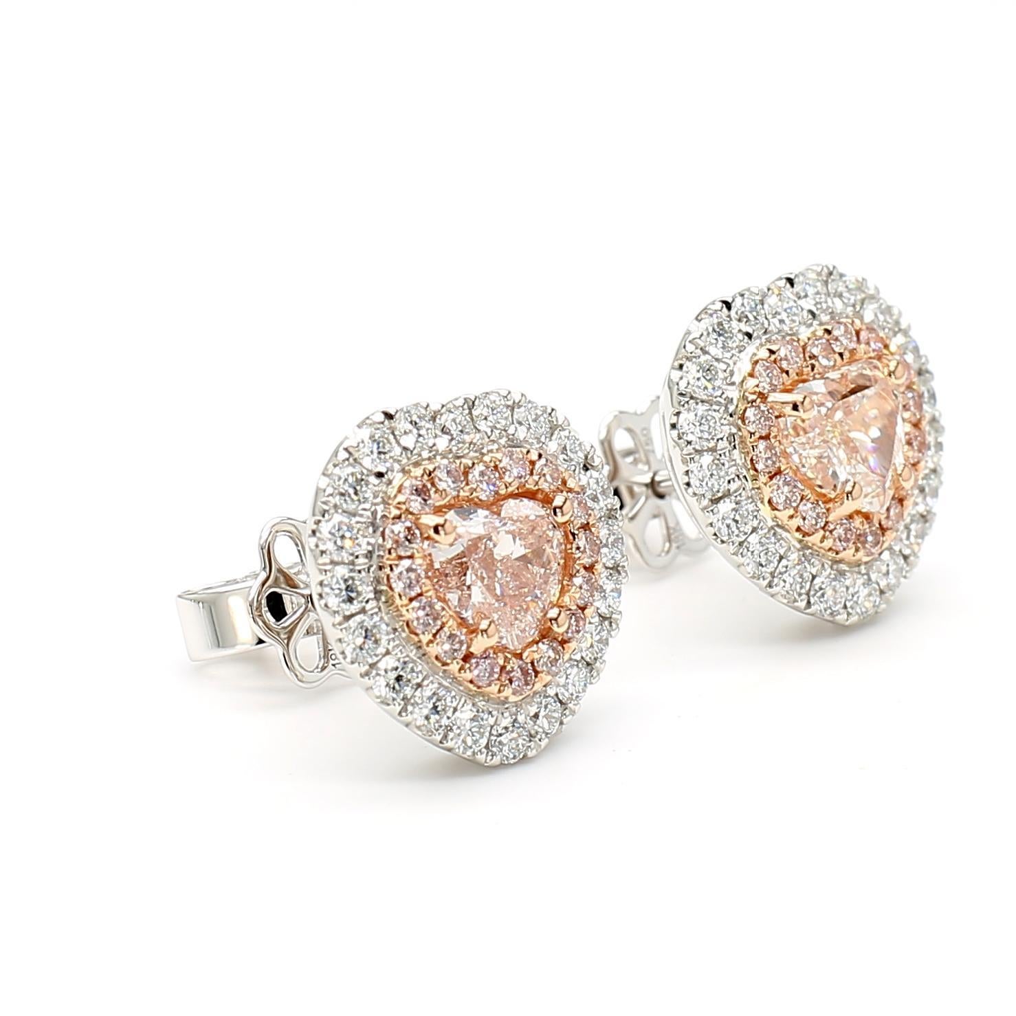 Cuore GIA Certified Light Pinkish Brown Heart Diamond Orecchini in oro da 2,00 carati TW in vendita