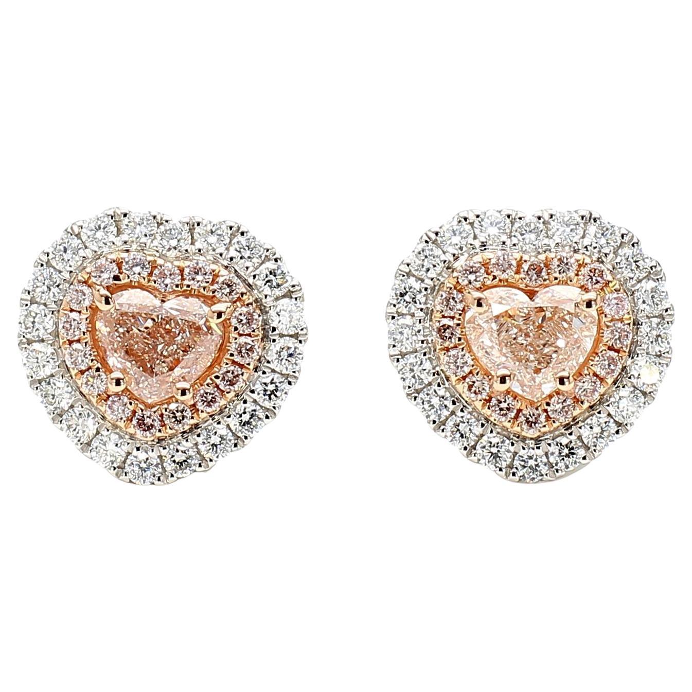 GIA Certified Light Pinkish Brown Heart Diamond Orecchini in oro da 2,00 carati TW