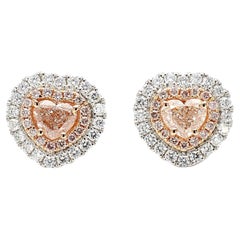 GIA Certified Light Pinkish Brown Heart Diamond Orecchini in oro da 2,00 carati TW